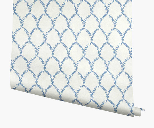 Laurel Wallpaper - Blue & White